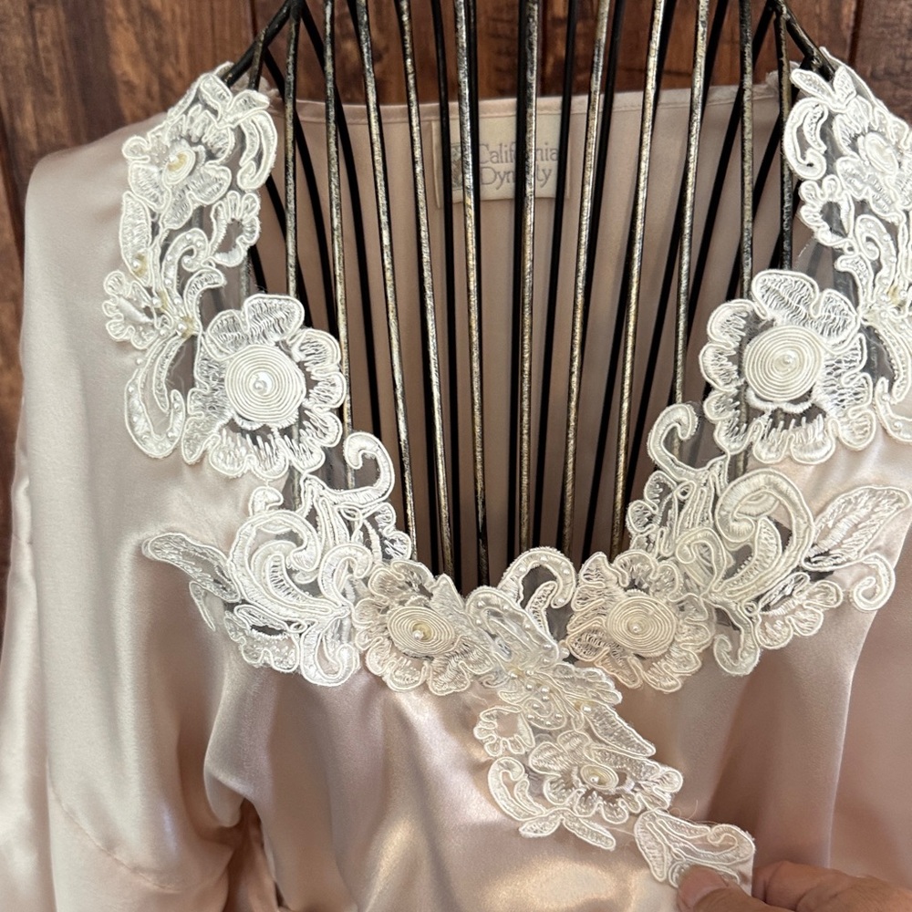 California Dynasty Satin & Lace Trim Robe S